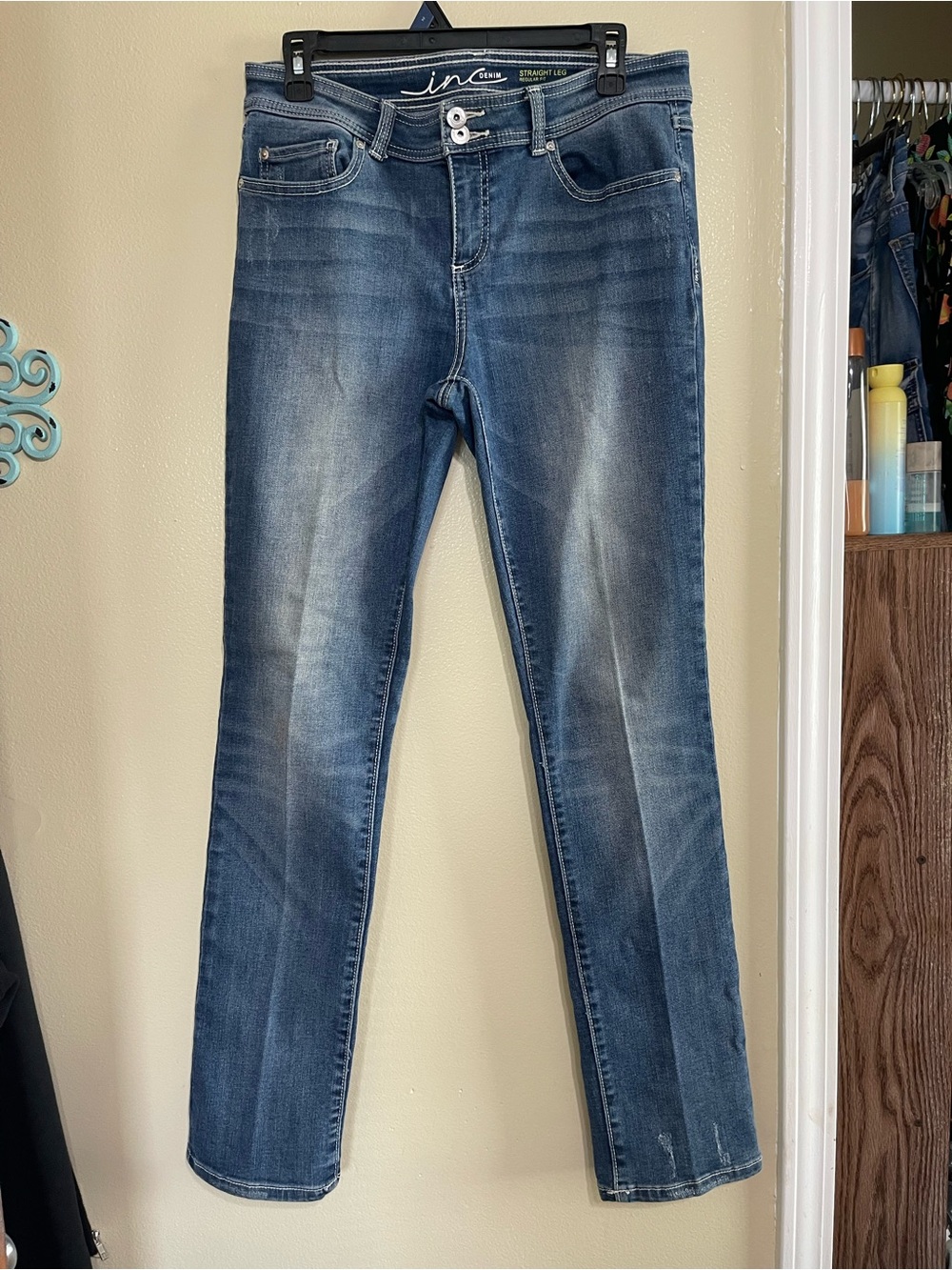 INC International Concepts Washed Blue Straight Leg Jeans